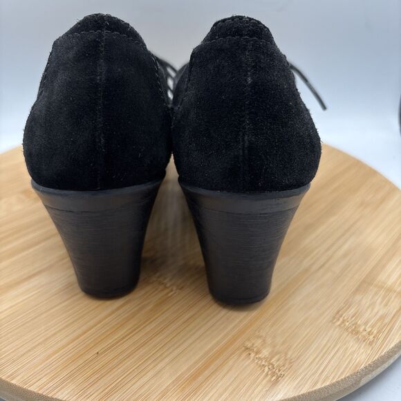 Clarks Bendables Honest Q Black Suede Oxford Pumps Lace Up Womens 8 W Wide Shoe - Picture 4 of 11